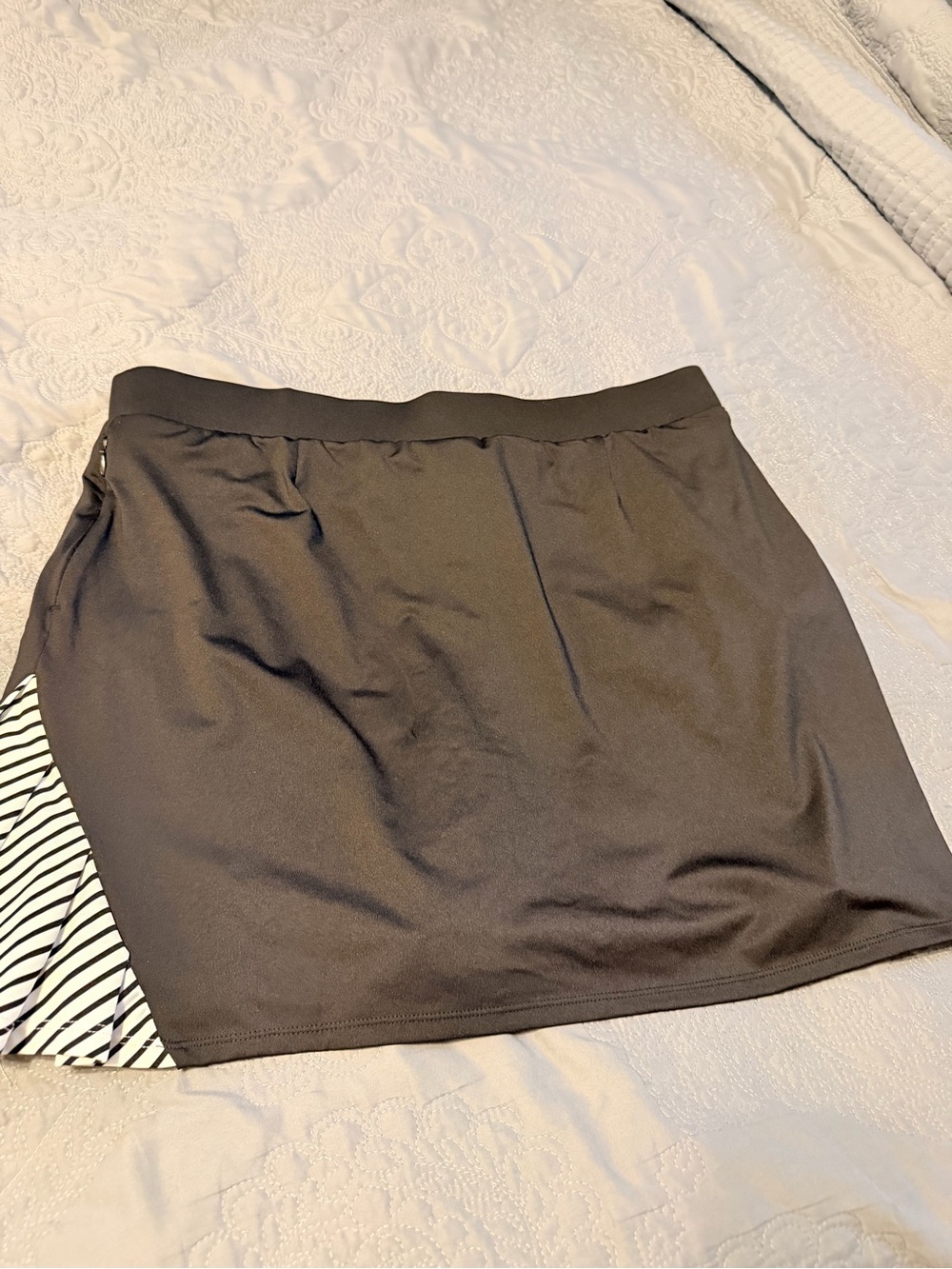 Chico's Black Mini Skirt with Black-and-White Striped Side Panel